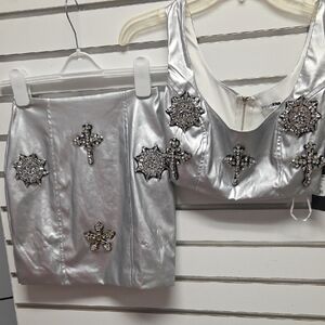 Fashion Nova Silver Embellished Two-Piece Set
